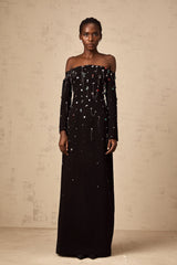Gabrielle black crystal off-shoulder maxi dress