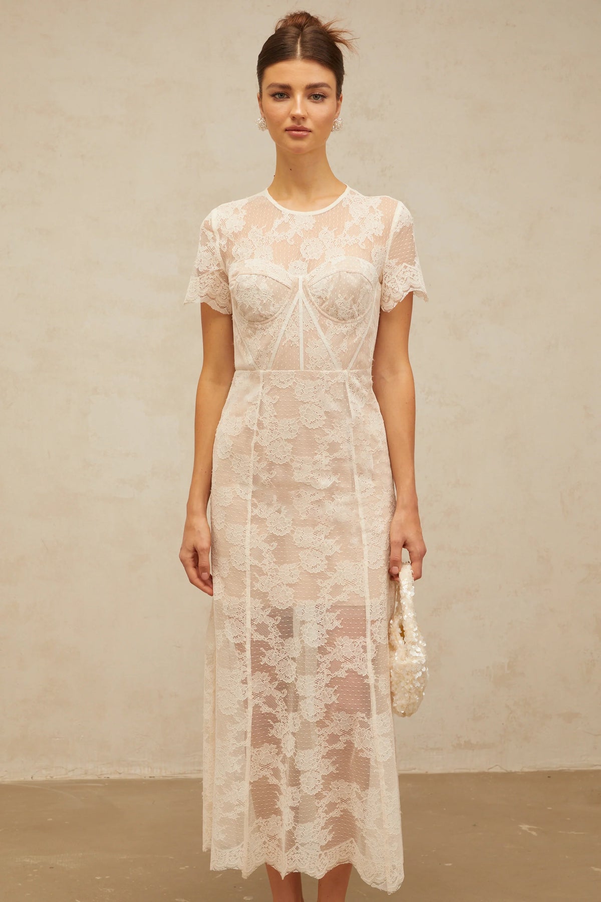 Célia floral-lace midi dress in White