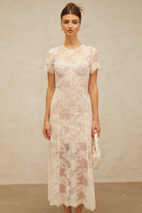 Célia floral-lace midi dress in White