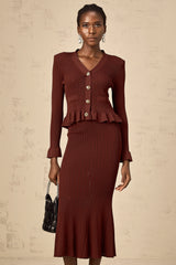 Corrine red ruffled knit top & skirt matching set