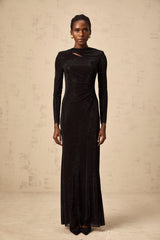 Donatienne black rhinestone-embellished ruched mesh maxi dress