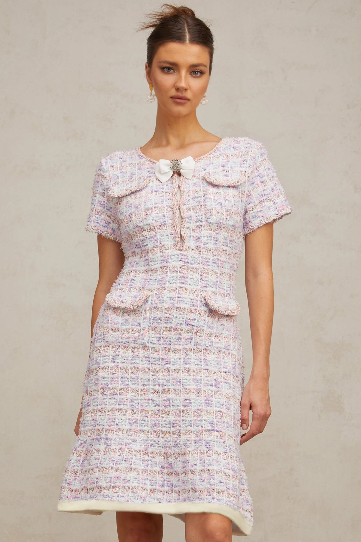 Hyacinthe purple checked knit midi dress