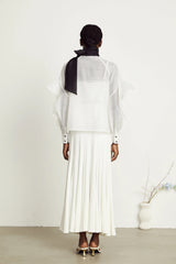 Margaux white semi-sheer ruffled bow-tie shirt