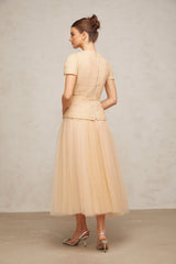 Ludivine floral-appliqué tulle top & skirt matching set