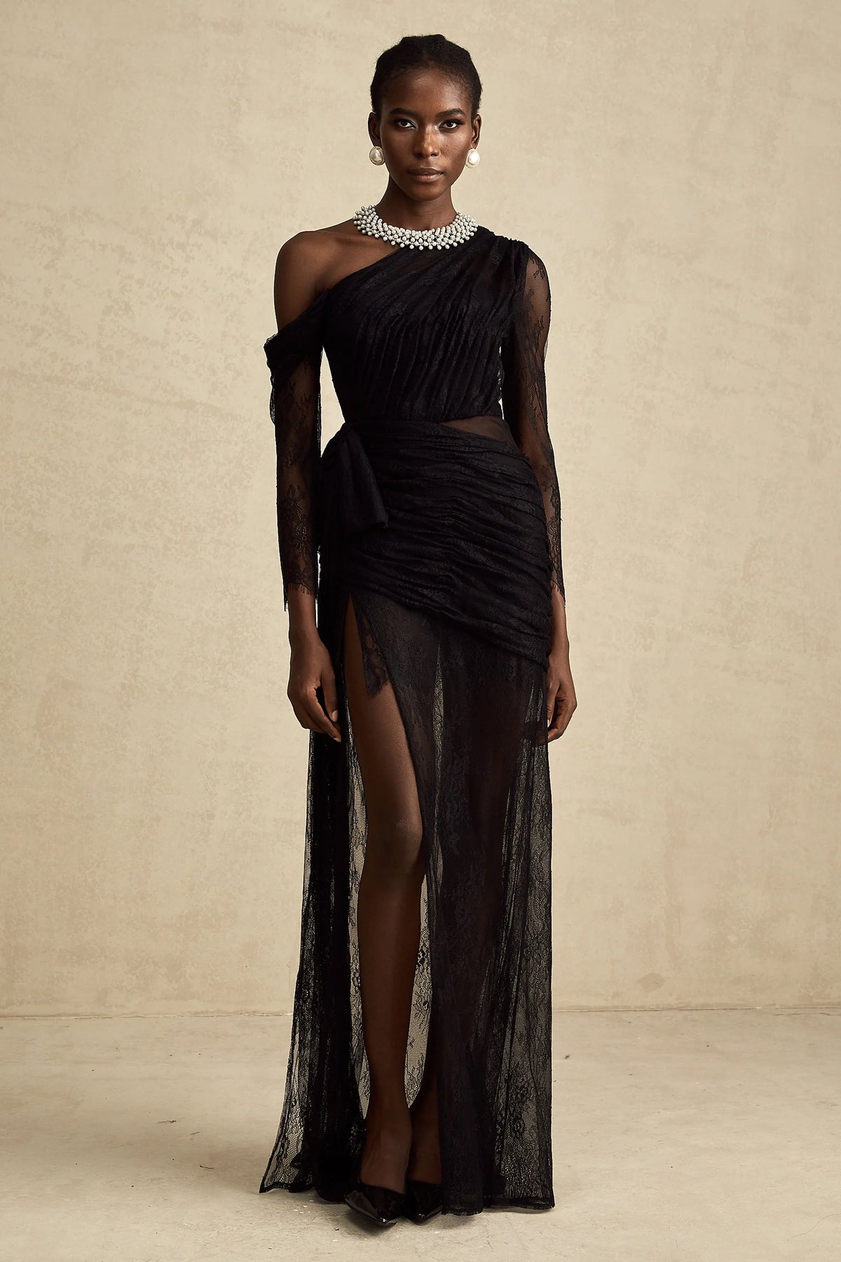 Jeanne black one-shoulder cut-out maxi dress