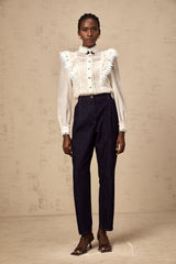 Capucine white lace-trim semi-sheer shirt