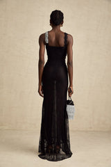 Irène black crossover crystal-embellished maxi dress