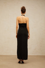 Bruyère black ruched halterneck maxi dress