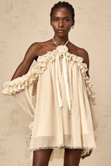 Cosette neutrals floral-appliqué ruffled mini dress