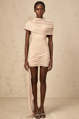Gaëlle neutrals cape-design ruched fitted mini dress