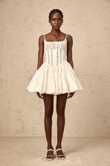 Fleur white lace-detail corset mini dress