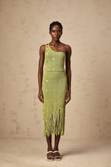 Annette green embellished knit top & skirt matching set