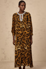 Anaïs brown leopard-print embellished midi dress