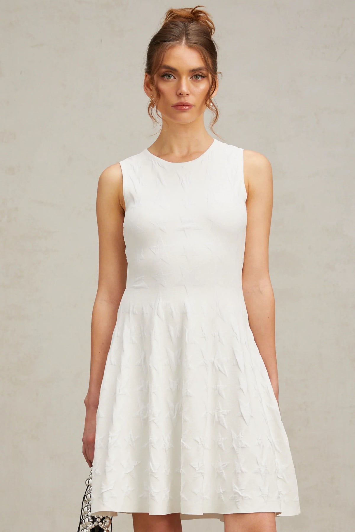 Jasmine white star-pattern knitted mini dress