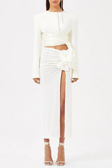 Maelie Bow Detail Satin Crop Blazer  - White