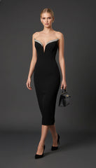 Maison Celie Noir Diamanté Contour Midi Dress