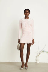Anaïs pink ribbed-knit cardigan & skirt matching set