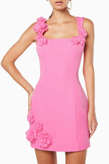 Dilanne Floral  Appliqué Mini Dress - Pink