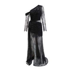 Jeanne black one-shoulder cut-out maxi dress