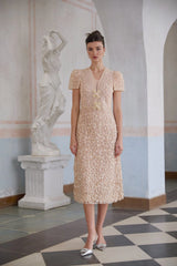Bérengère neutrals faux-flower crochet midi dress