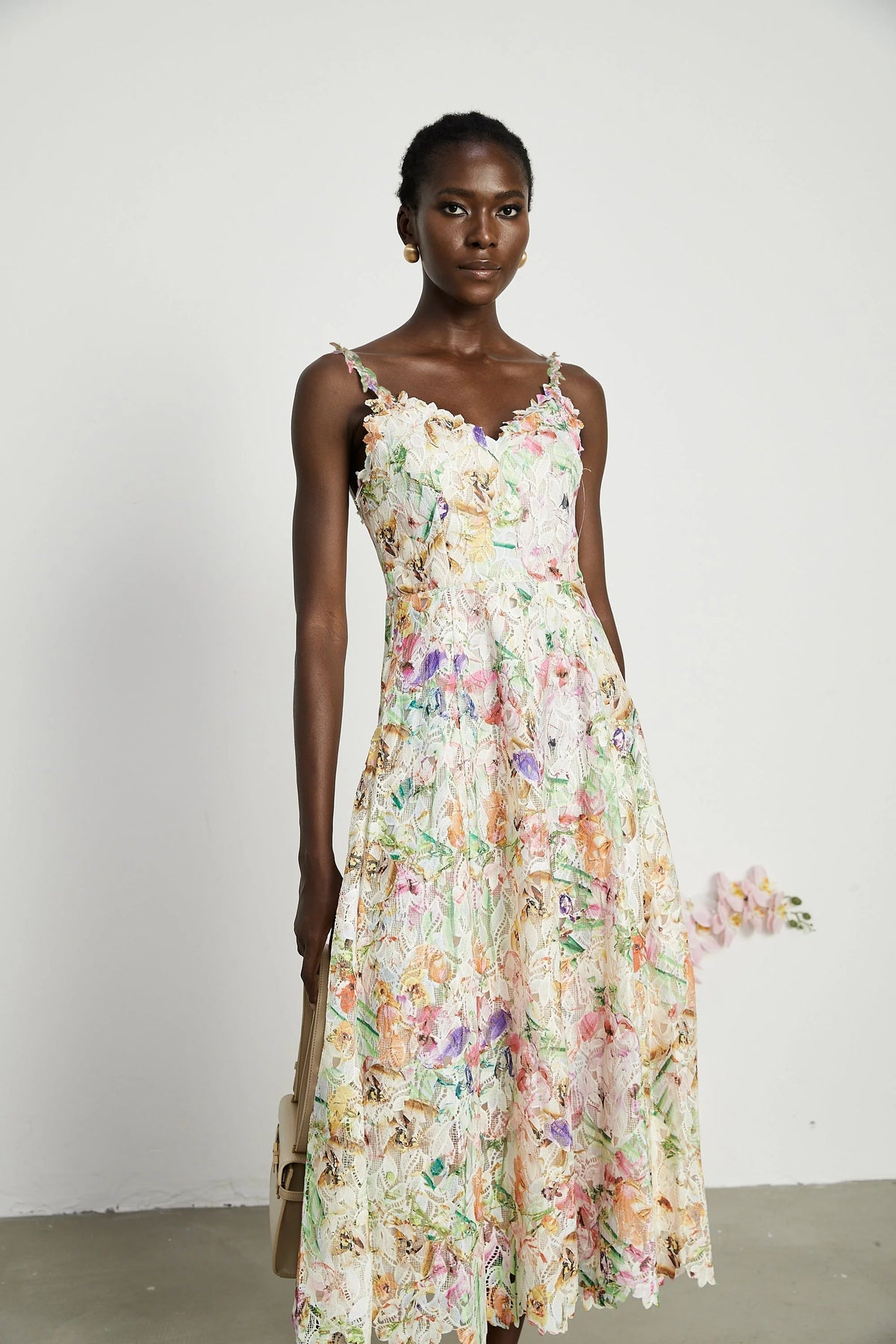 Enora lace floral embroidered midi dress