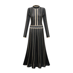 Maëlys black vertical-stripe netted maxi dress