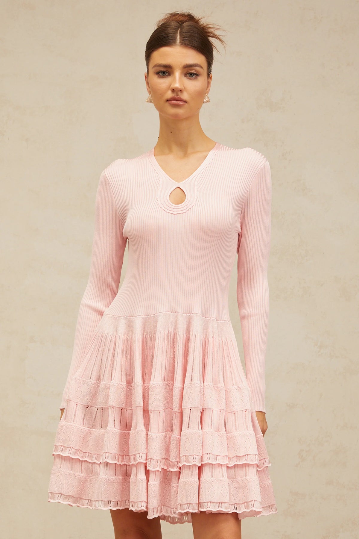 Mathilde pink keyhole-detail ribbed-knit mini dress