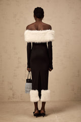 Kendall black faux-fur off-shoulder midi dress