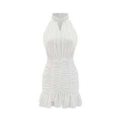 Marigold white halter floral hem dress