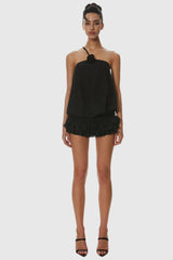 Dellesa Floral One Shoulder Top - Black