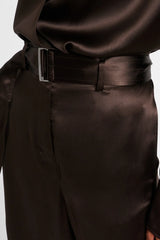 Daiki Satin Belted Straight Pants