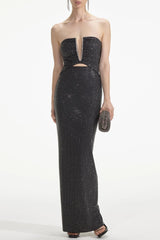 Addax Strapless Crystal Cutout Maxi Bandage Dress