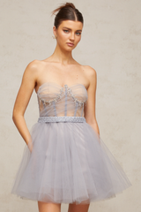 Aloïse grey embellished puff tulle mini dress