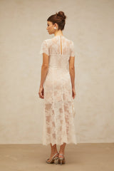 Célia floral-lace midi dress in White