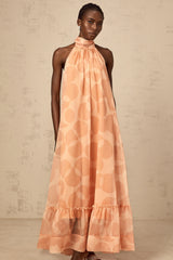 Clémence coral-pink halterneck pattern-print maxi dress