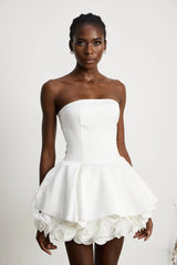 Lucie white petal-layered strapless corset mini dress