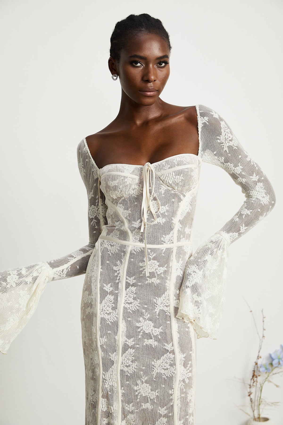 Marlene flared lace maxi dress in White