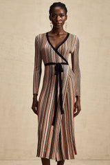 Adèle stripe wrap-design metallic midi dress