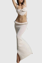 Chaylee Crochet Rope Corset Two Piece Set - Beige
