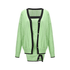 Chava green knitted cardigan & dress matching set