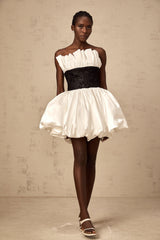 Éliane white lace-panelling puff satin mini dress