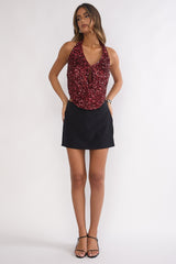 Marquess Halter Sequin Top Cherry