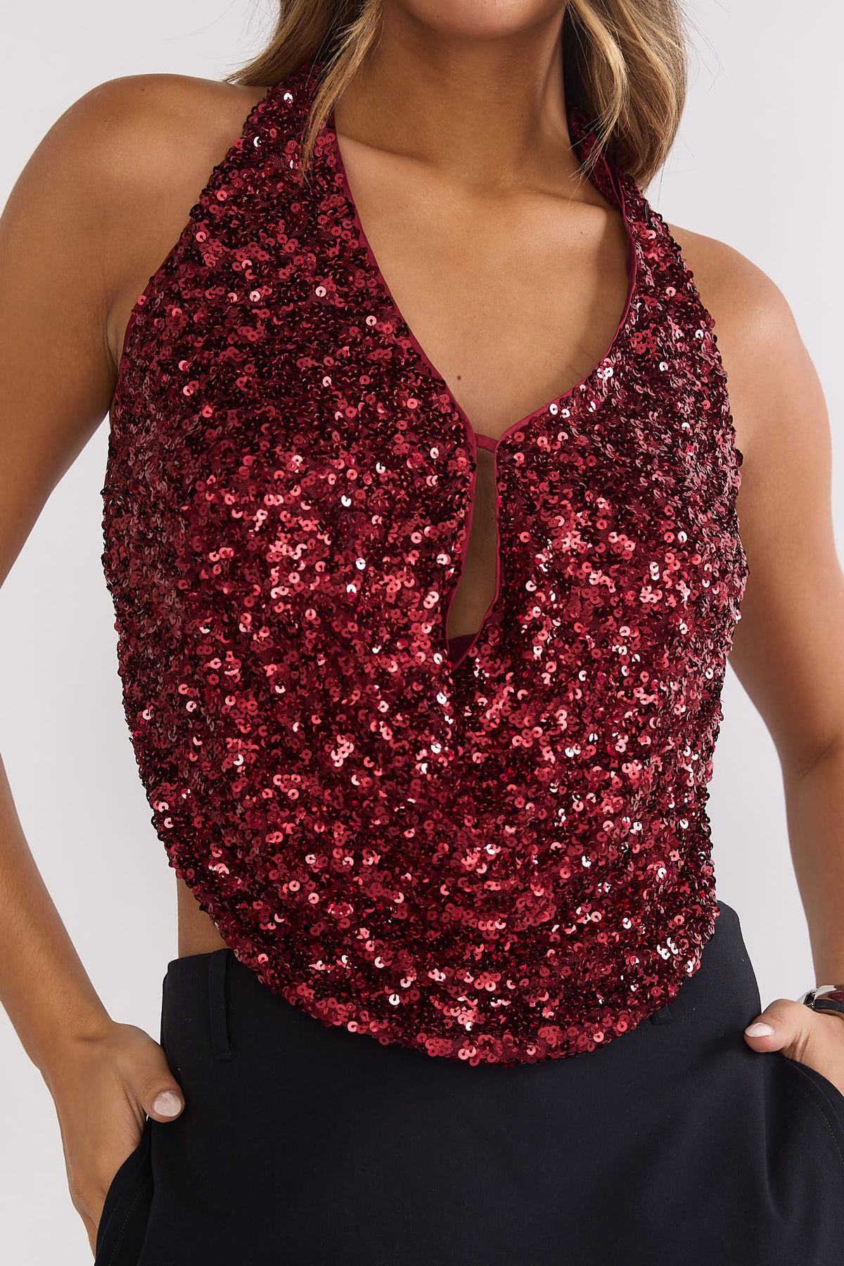 Marquess Halter Sequin Top Cherry