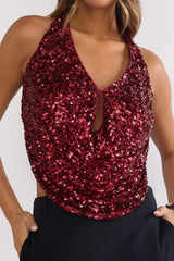 Marquess Halter Sequin Top Cherry