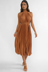 Sharaya Pleated Midi Dress Mocha