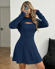 Ribbed Hooded Mini Set Navy