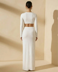 Ruched Crop And Midi Skirt Set White