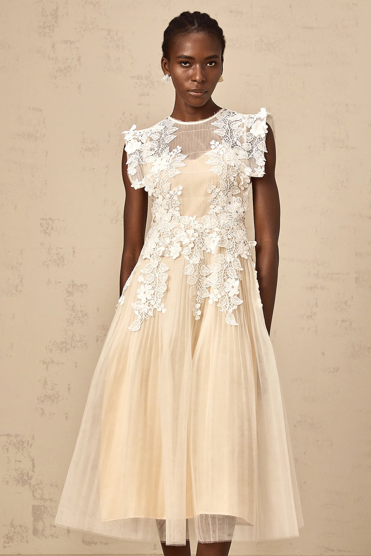 Annabelle flower-appliqué tulle midi dress