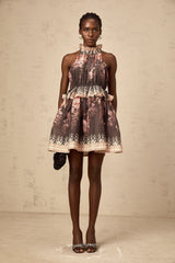 Angéline halterneck floral-print mini dress in Black
