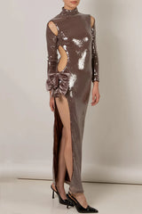 Calla Sequin Cutout Slit Maxi Dress